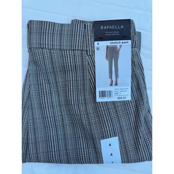 Rafaella Pants - Rafaella Pants Womens 4 Taupe Plaid Pull On Stretch Ankle Career Trousers Pocket